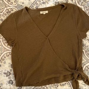 Madewell Faux Wrap Top Size L Moss Green